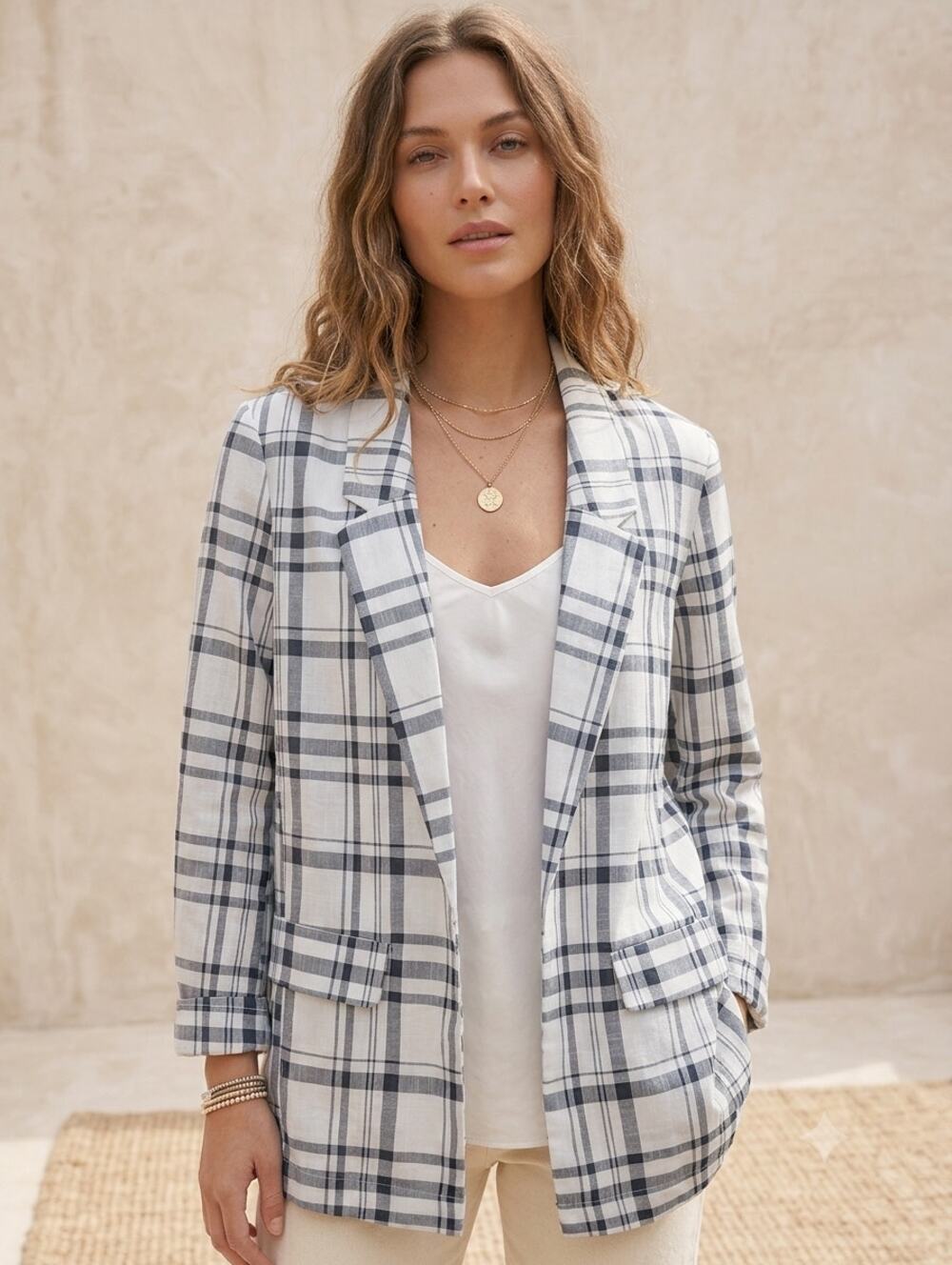 Lightweight Plaid Lapel Jacket Roll Tab Sleeve Pimkie XS Business Casual